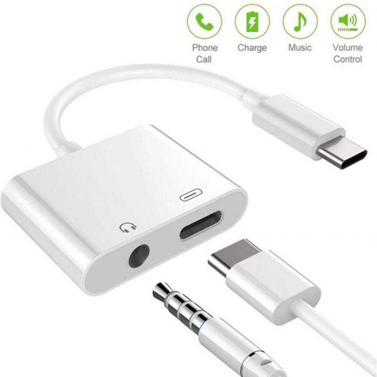 Splitter met DAC | Male USB-C naar Female 3.5mm Jack en Male USB-C| Male USB-C naar Female 3.5mm jack Aux stekker