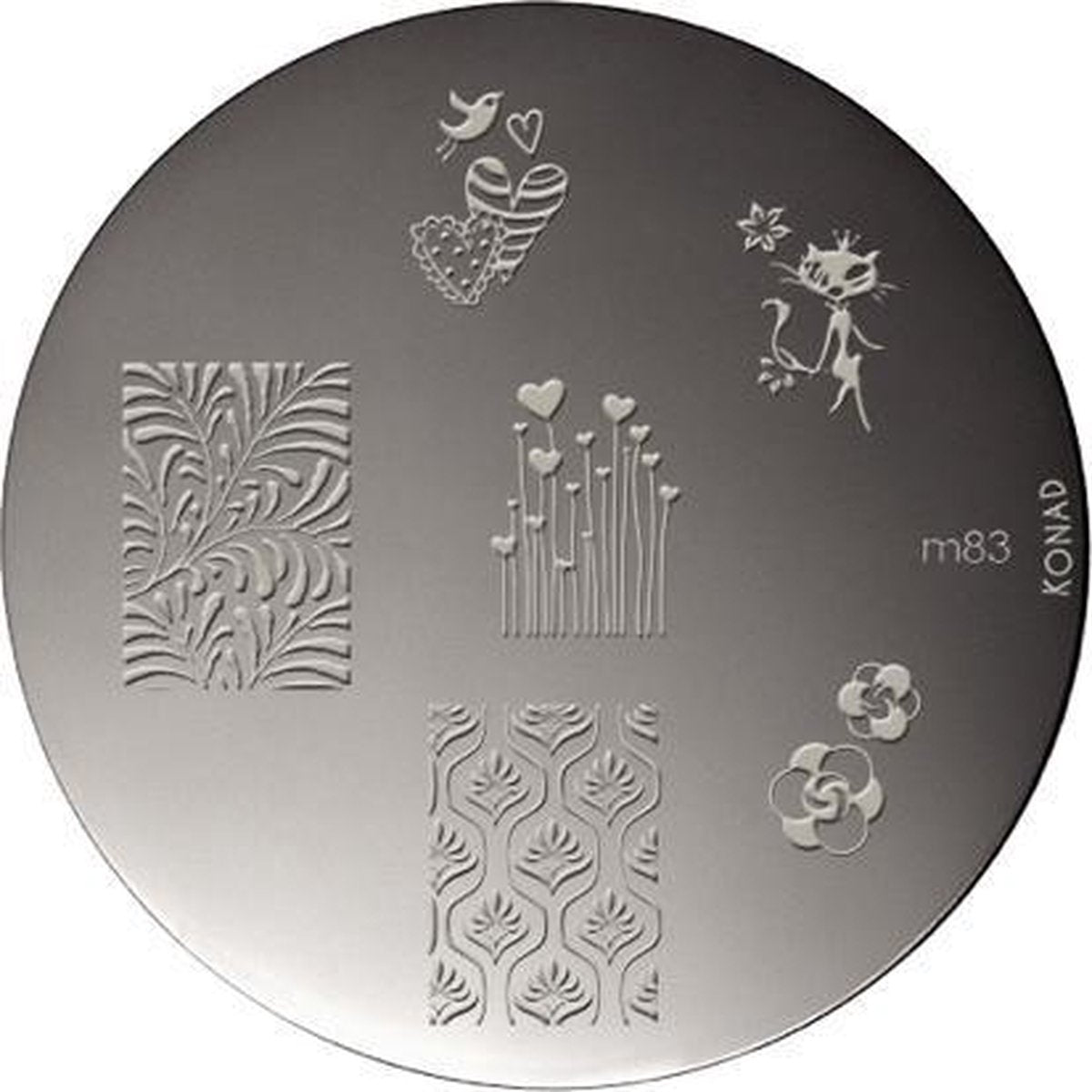 KONAD stamping plates M83 met 6 nagel figuurtjes.