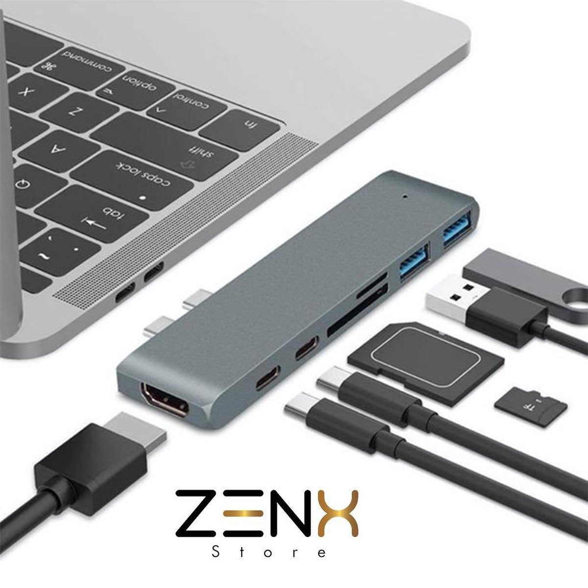 ZENXSTORE MacBook Pro Dock X USB C Hub - USB C Adapter - HDMI - 2x USB-C - SD Kaartlezers - 2x USB 3.0