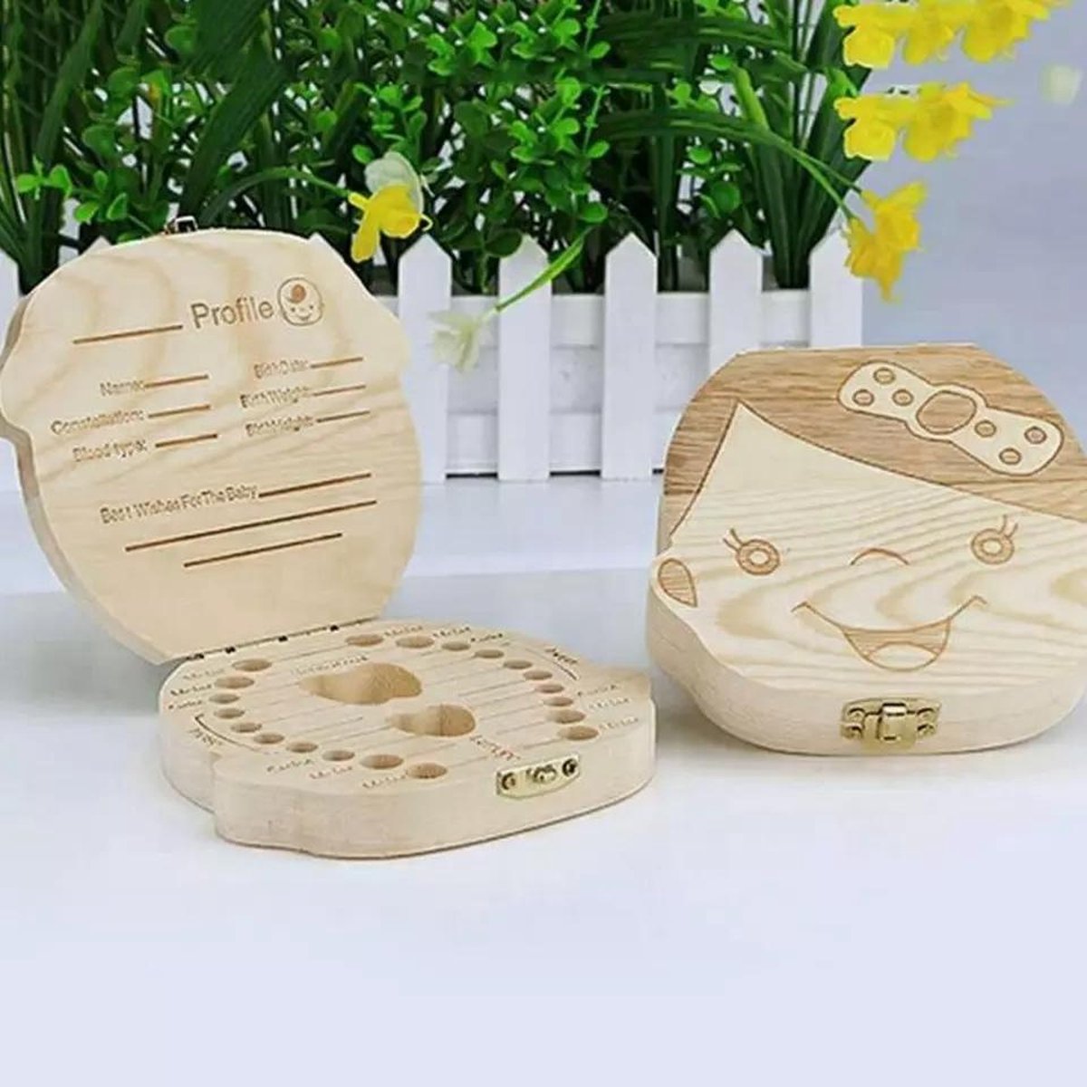 Girl Melktanden doosje-  wood tooth box- organizer- tandenfee- Engels