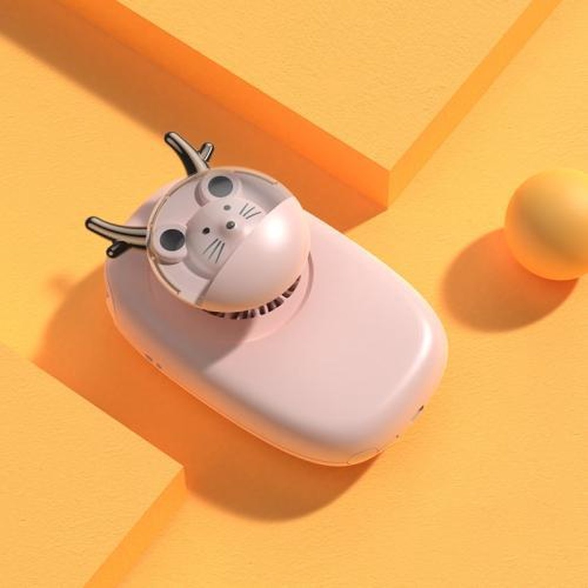 WS11 Student houdt schattig huisdier Mini-ventilator Hangende nek-hangende taille-ventilator (roze)
