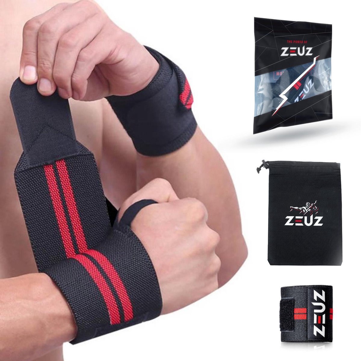 ZEUZ® 1 Stuk Polsband Rood/ Zwart - Fitness - Crossfit – Bootcamp – Krachttraining – Yoga – Stevigheidsband - Versteviging & Versterking Polsen - Polsbandage Wrist Support Wraps - Handen support - Sporten & Fit
