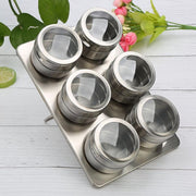 TDR - Roestvrijstale Magnetisch Kruidenrek met 6 kruidenpotjes-kruiden en specerijen rek -silver