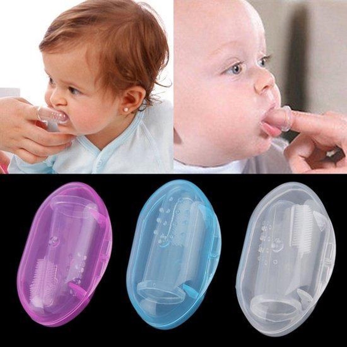 Baby Vinger Tandenborstel In Blauw Hygiënisch Opbergdoosje
