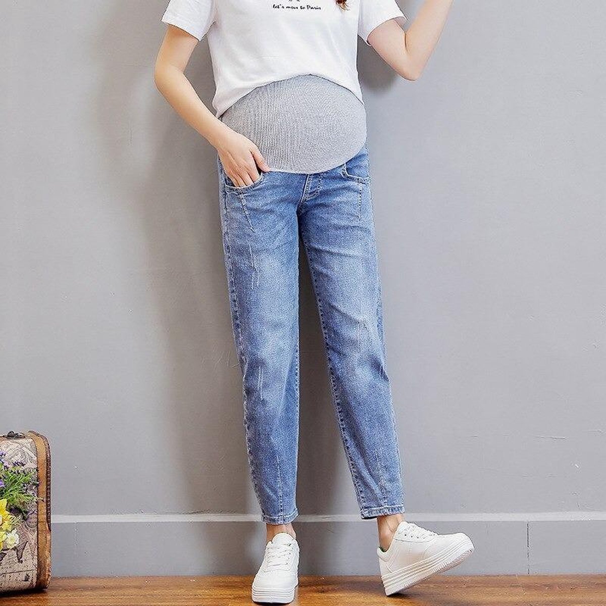 WiseGoods Zwangerschapsbroek - Broek voor Zwangere Vrouwen - Katoenen Broek - Zwangerschap  Jeans - M/L - 4-9 maanden