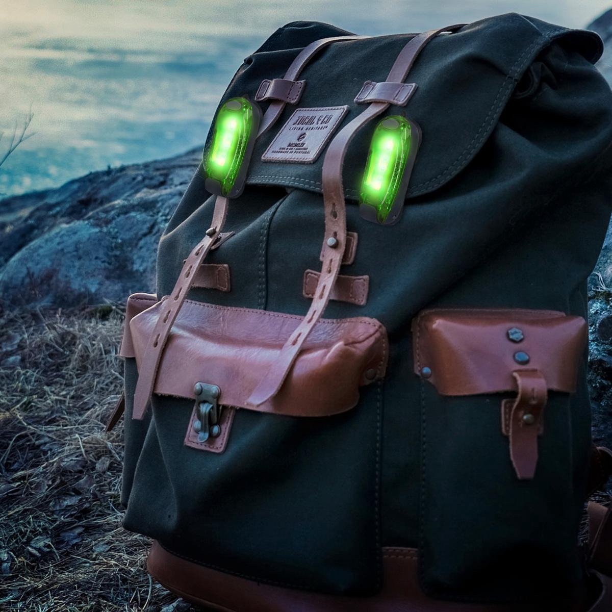 kwmobile LED lampjes met batterijen � Set van 2 veiligheidslampjes met clip en klittenband � Voor op je rugzak of als armband - Groen