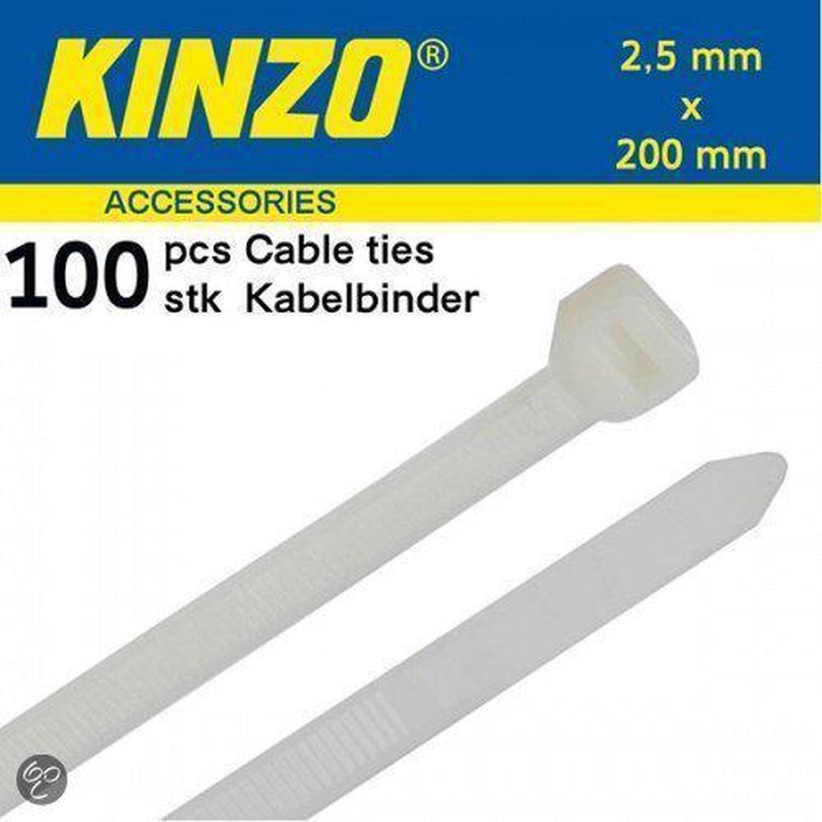 Kinzo Kabelbinders 2.5x200mm wit 100 stuks