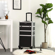 Grote Cosmetica Beauty Trolley - Cosmeticakoffer met 3 Delen - Make-up Koffer op Wielen - Zwart