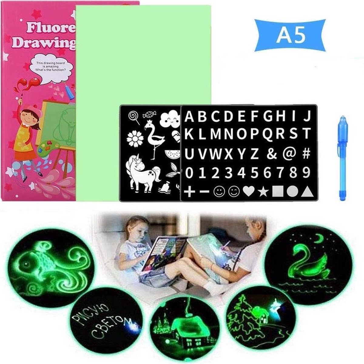 Magisch Tekenbord - Lichtgevend Tekenbord - A5 - Zeer geliefd bij kinderen! + 3 extra led pennen