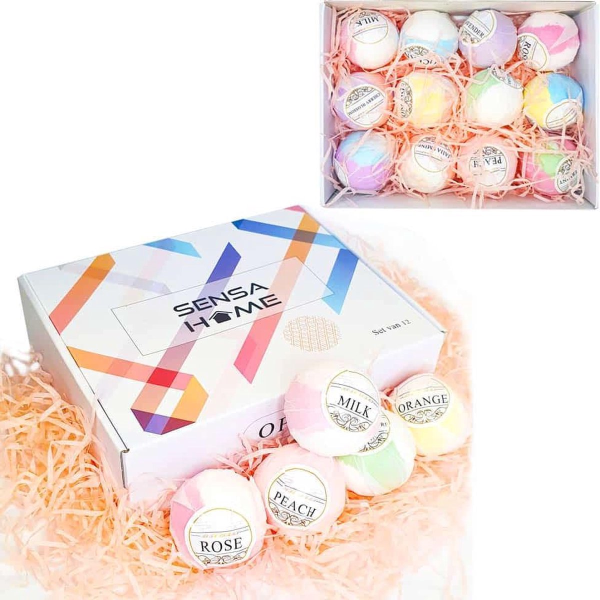 SensaHome Biologische Badbommen - Giftset Natuurlijke Bruisballen - voor in Bad - 12 Etherische Aroma Badbommen - Handmade Bath Bombs