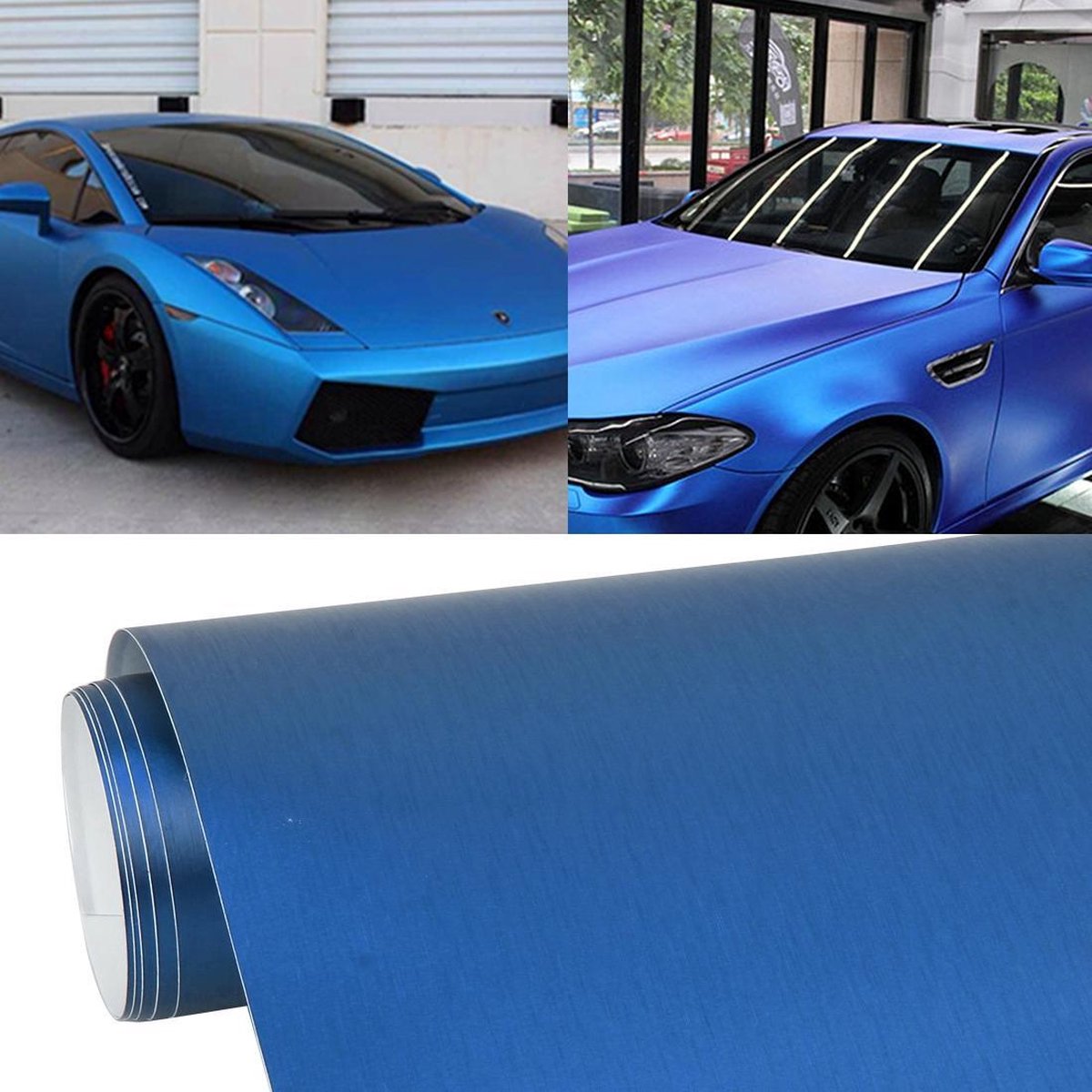 1.52 * 0.5 m Waterdichte PVC Draadtrekken Geborsteld Chrome Vinyl Wrap Auto Sticker Automobiel Ice Film Stickers Auto Styling Matte Geborsteld Auto Wrap Vinyl Film (blauw)
