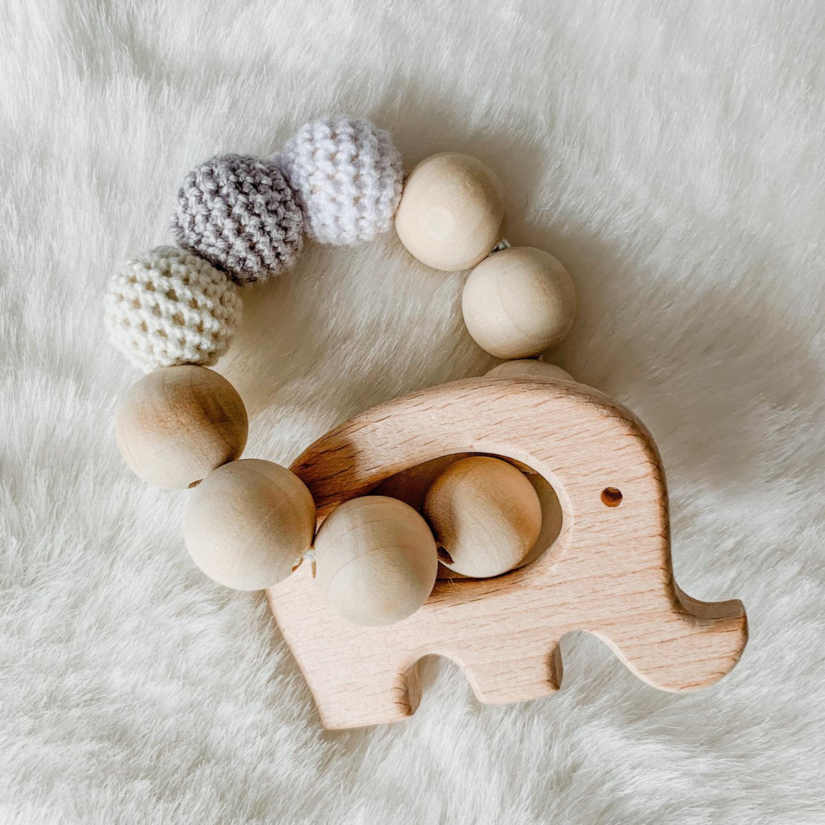 Babybeads - Bijtring olifant - Grijs met wit en crème