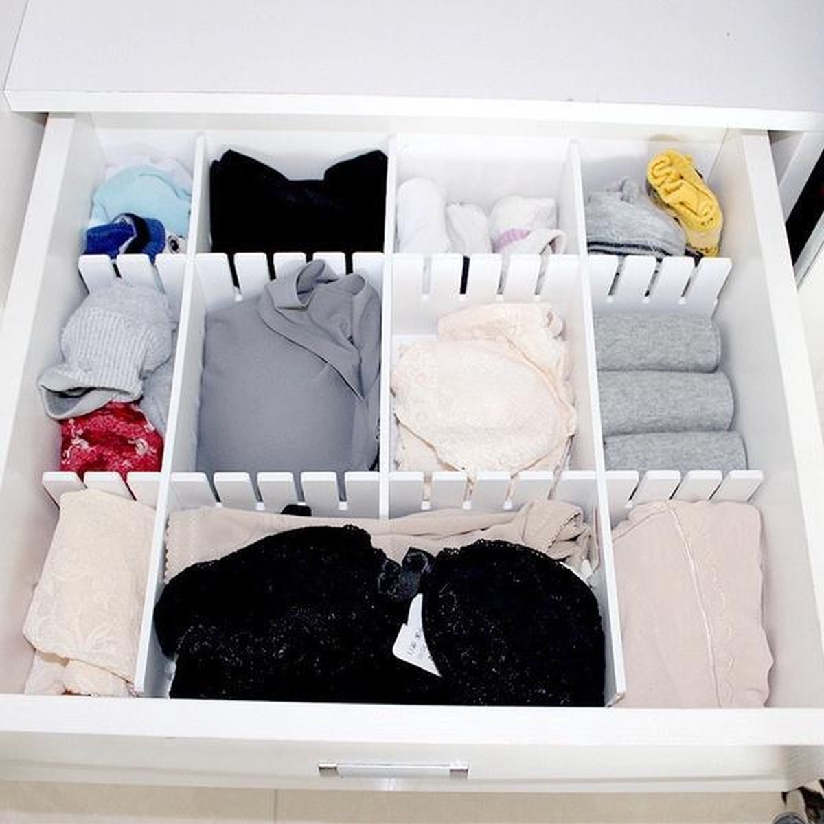 Doodadeals® | Ladeverdeler | Lade Organizer | Ladeverdeler Verstelbaar | Ladeverdeler Badkamer | Lade Indeling | Verstelbare Ladeverdeler | Wit | 48 x 7 cm | 5 stuks