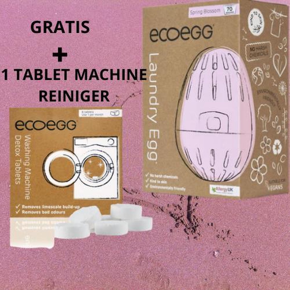 EcoEggs - Eco wasbol - Springbloesem -  70 wasbeurten wasbal - Vegan - GRATIS 1 tablet Eco Egg wasmachine reiniger