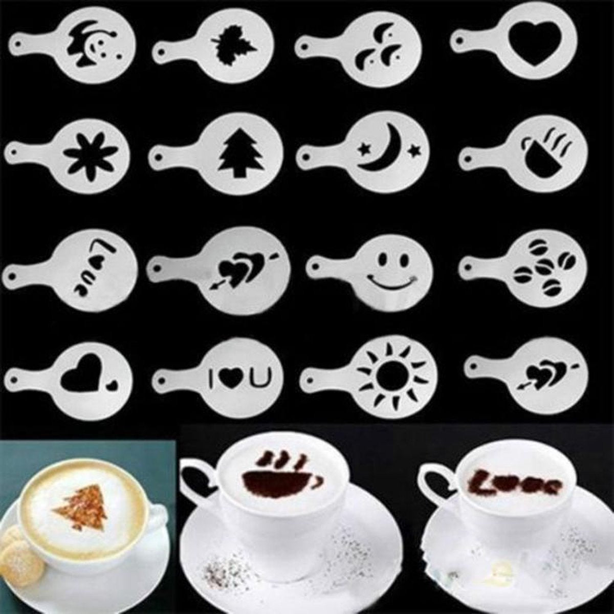 Cappuccino sjablonen - 16 Latte Art stencils