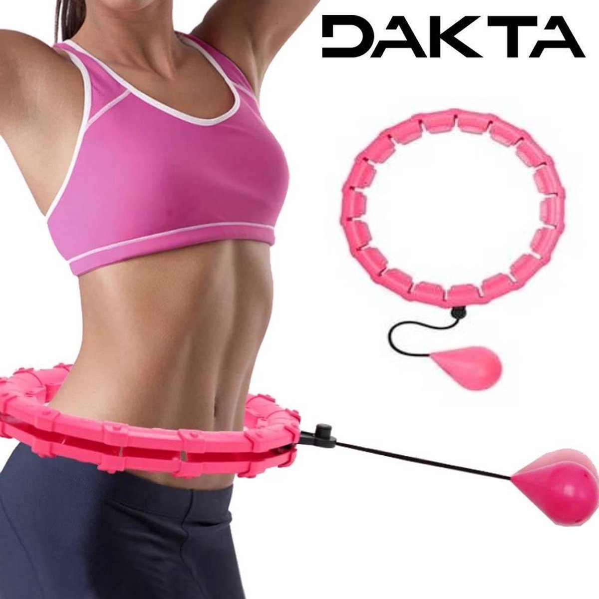 Dakta® Verstelbare Fitness Hoelahoep | Verstelbaar | Hoelahoep Fitness | Multifunctioneel | Fitness Hoelahoep | Valt Niet | Roze | 1.7 KG