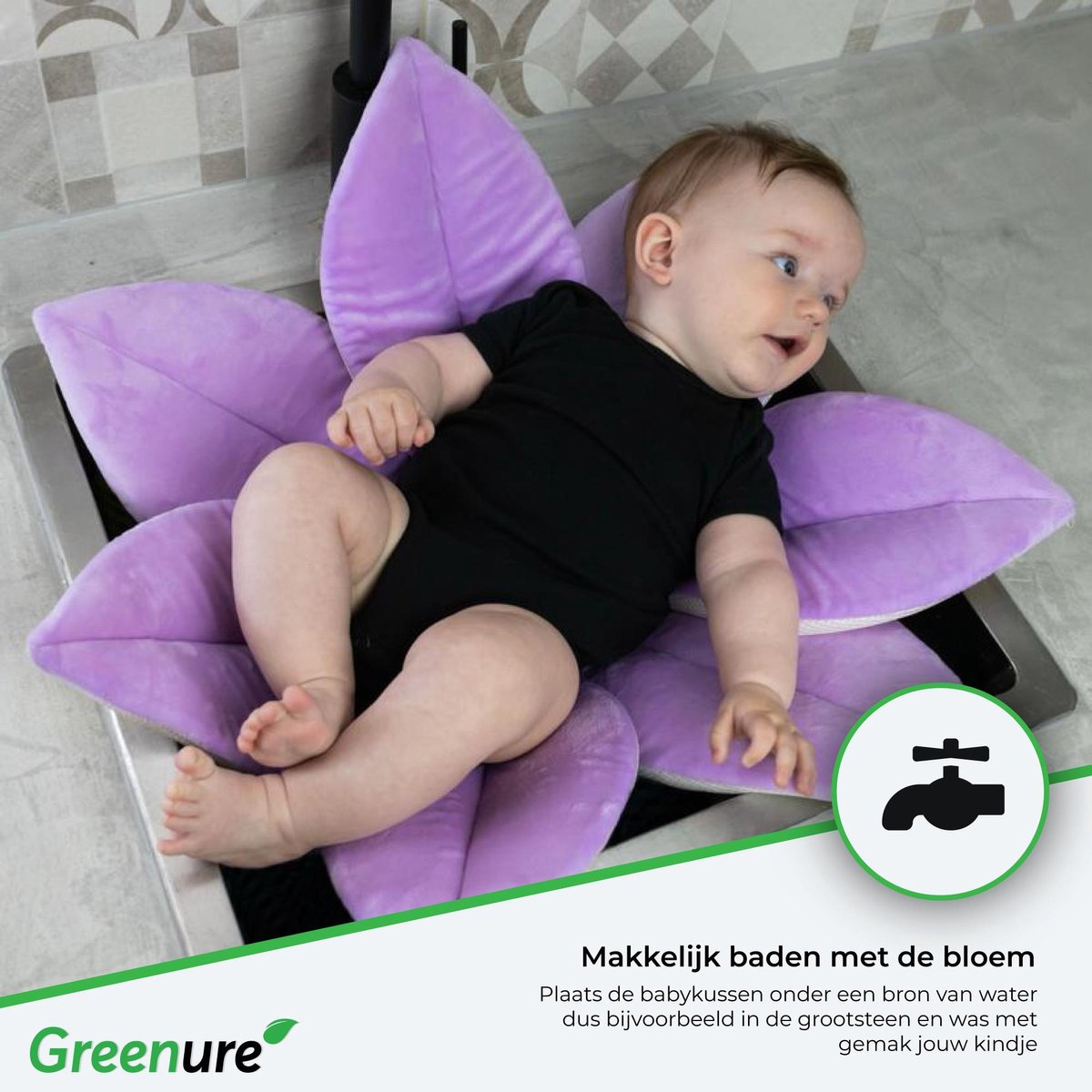 Bad bloem Greenure -  Baby Bloem  - gootsteen bad - Badkussen - Veilig - Badkussen voor baby’s - Duurzaam - 100% Polyester - babyshower