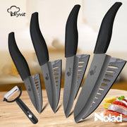 Nolad® Premium Keukenmessen Set - Keramische Keukenmessen Set - 5 in 1 Set - Keukenmessen - messenset - inclusief schiller - Zwart