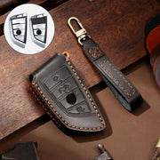 Hallmo Car Rundleer Sleutel Beschermende Cover Sleutel Case voor BMW Blade Style (Zwart)