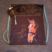 Paarden Sporttas - Bruin Paard - Gymtas - Zwemtas - Paarden - Tas - Rugzak - Paardensport - Sport - Bruin - Zwart - Wit - Grijs