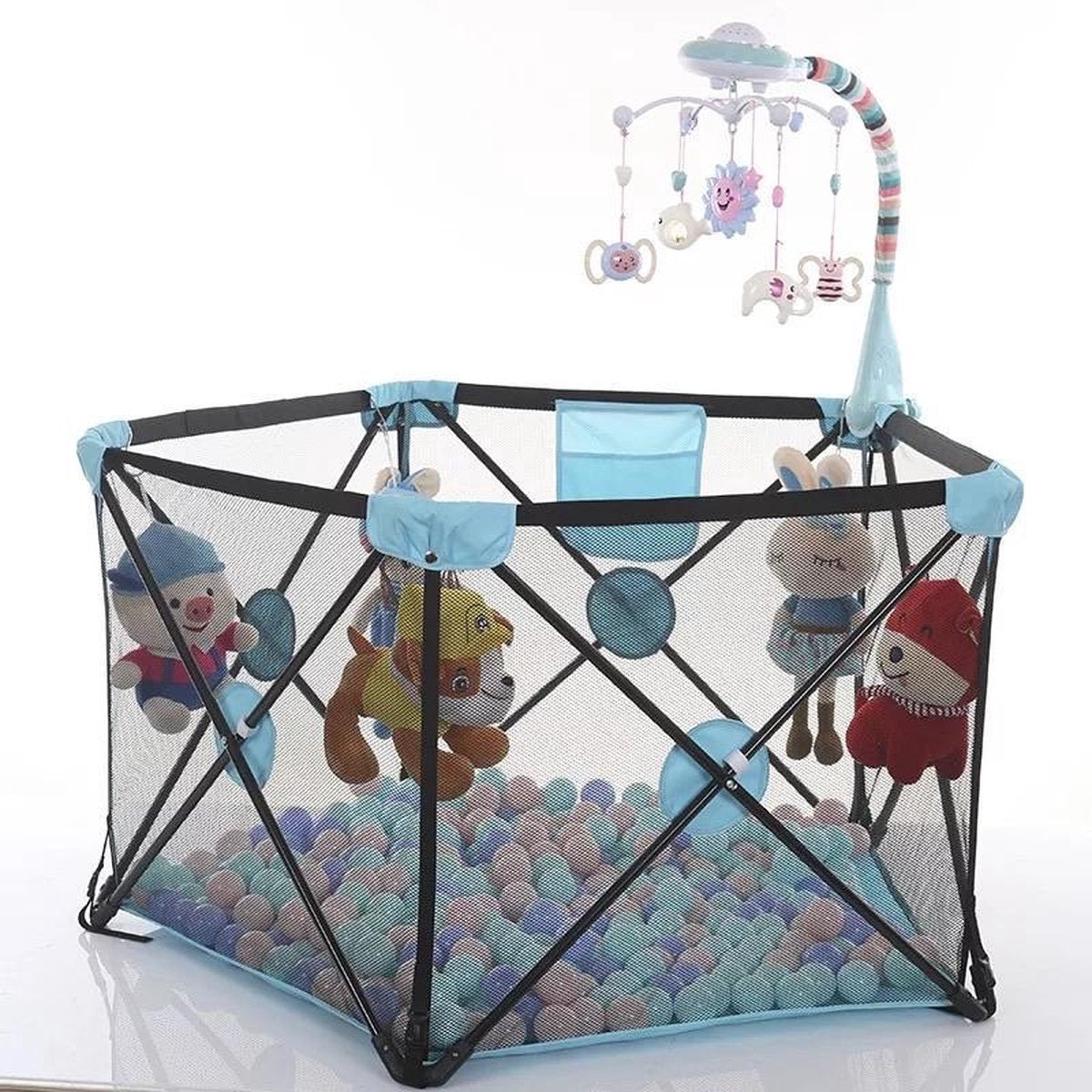 Buxibo - Kinderbox Uitklaarbaar en Makkelijk Opvouwbaar - Reisbox - Wasbaar- Inclusief Opbergtas - 122cm x 66cm - Aqua Blauw