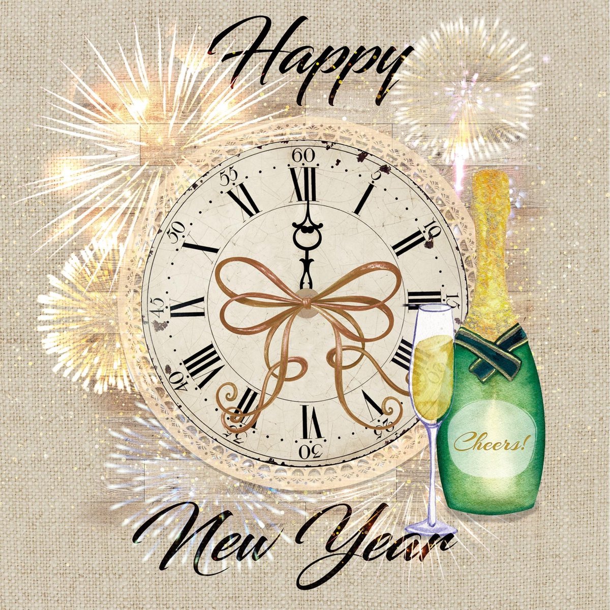 120x Happy new year/nieuwjaar servetten met klok 33 x 33 cm - Papieren oud en nieuw servetten - Papieren wegwerpservetten 3-laags