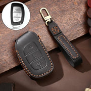 Hallmo Auto Koeienhuid Lederen Sleutel Beschermende Cover Sleutel Case voor Hyundai IX35 B Stijl (Zwart)