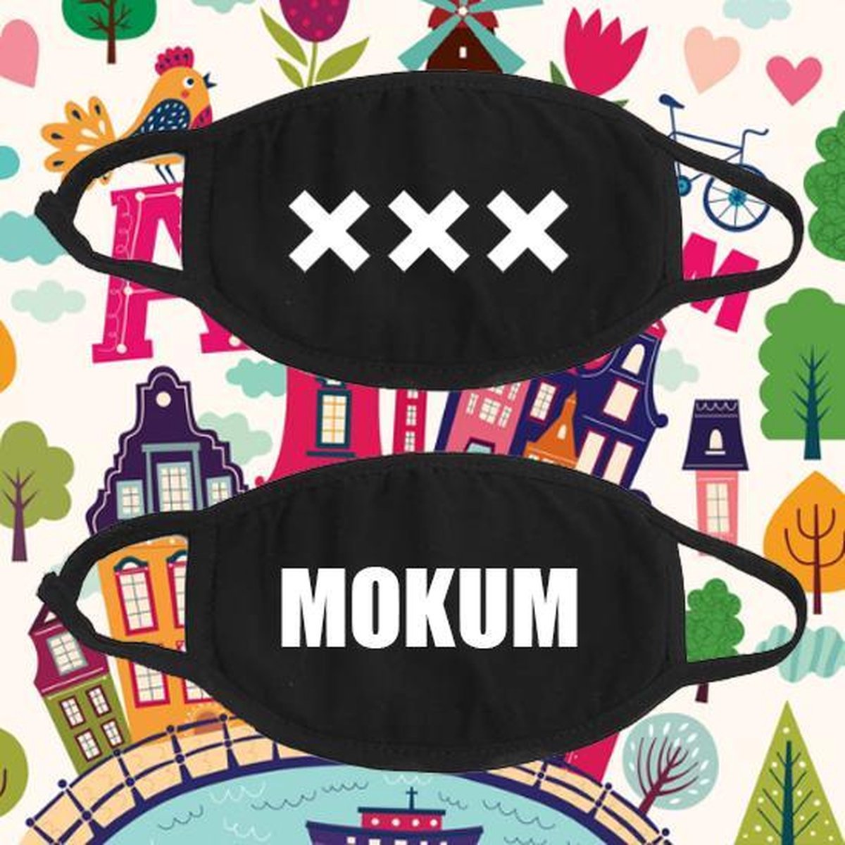 2x Niet-Medische Mondkapjes | Wasbaar | Herbruikbaar | Geschikt voor OV | Zwart | XXX Amsterdam Mokum