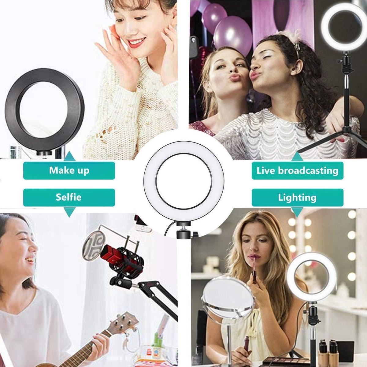 BOTC - Selfie LED Ring Lamp -  26Cm / 10 inch en Telefoonhoude -  met Statief  – Studiolamp - Ringlamp - Studiolamp