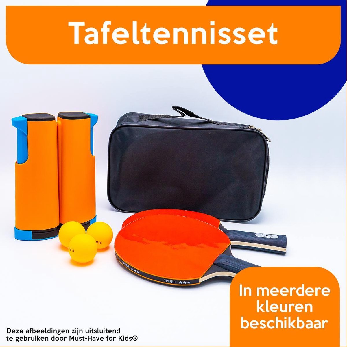 Tafeltennisset "Oranje/Blauw" - Uitschuifbaar Tafeltennisnet - Pingpong Set - Tafeltennistafel - Tafeltennissen
