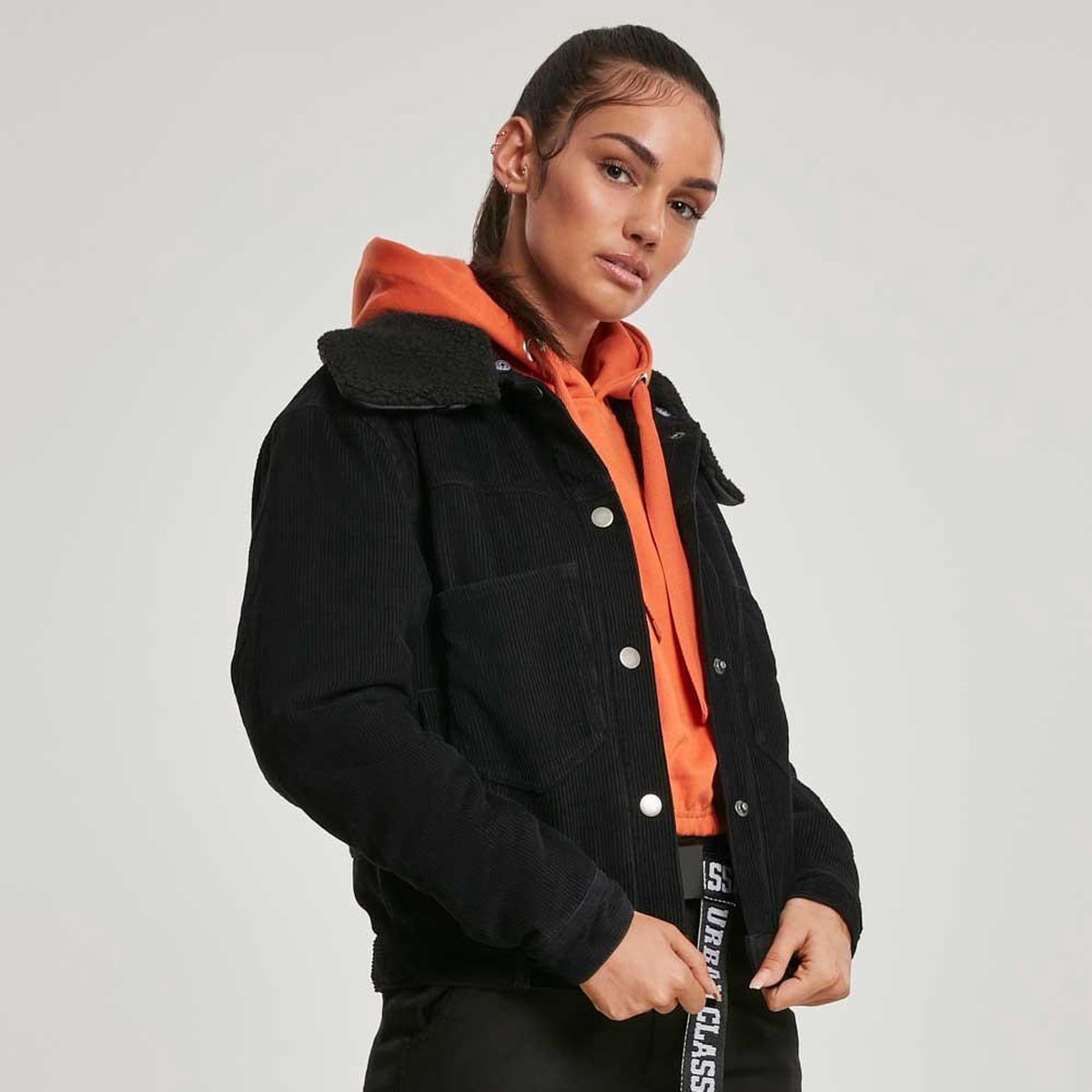 Urban Classics Jacket -2XL- Oversized Corduroy Sherpa Zwart