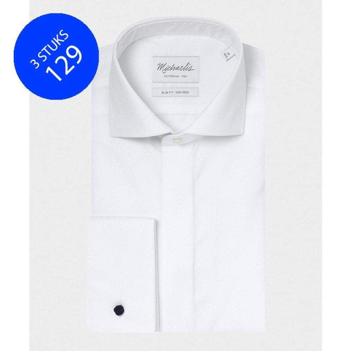 Wit smoking shirt | fine twill | Michaelis overhemd-boordmaat: 37