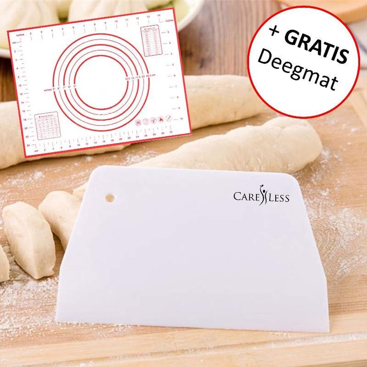 Care-Less Deegschaper Met Deegmat - Deegsteker - Deegsnijder - Met Herbruikbare Bakmat: 30 x 40 cm