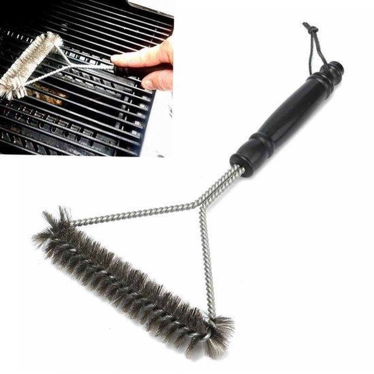 BBQ Schoonmaak Borstel Metalen 31 cm lang 17 cm breed / de echte met ophangkoord