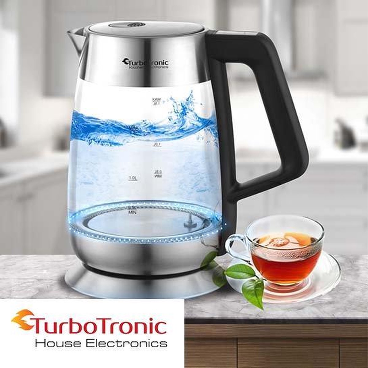 TurboTronic Waterkoker LED07 | temperatuur instelbaar | doorzichtig