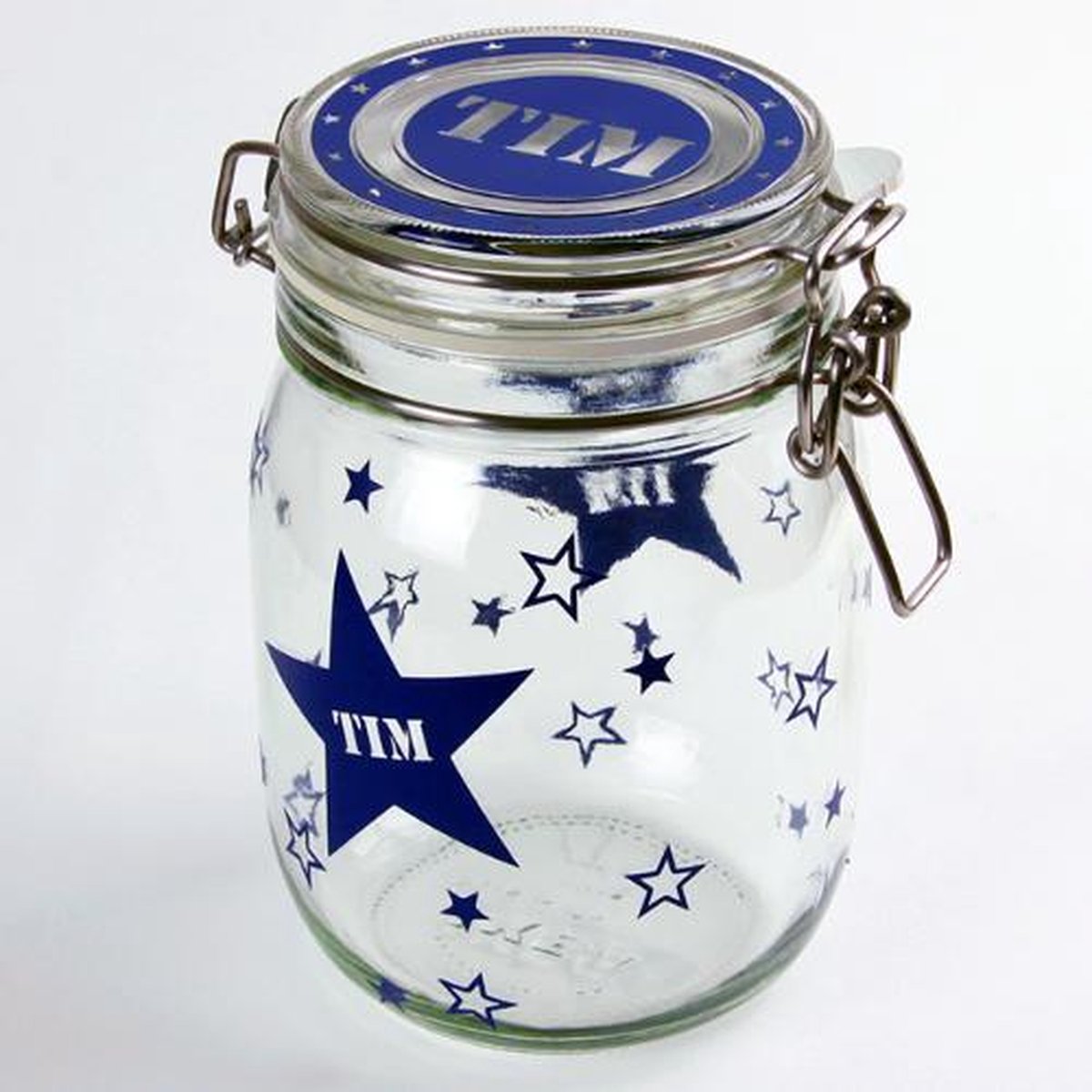 Leuk kado met naam snoeppot 1 liter - blauw