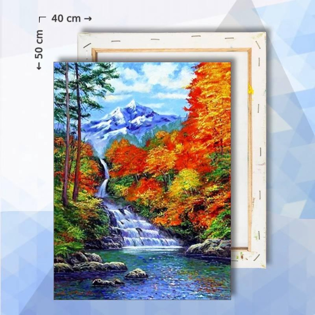 Schilderen op nummer pakket Waterval in Herfstlandschap - 40 x 50 cm - met frame