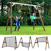 4-in-1 SportsFun Bruin/wit - FSC 100% Hout - Wisselen tussen schommel - voetbal - volley - tennis
