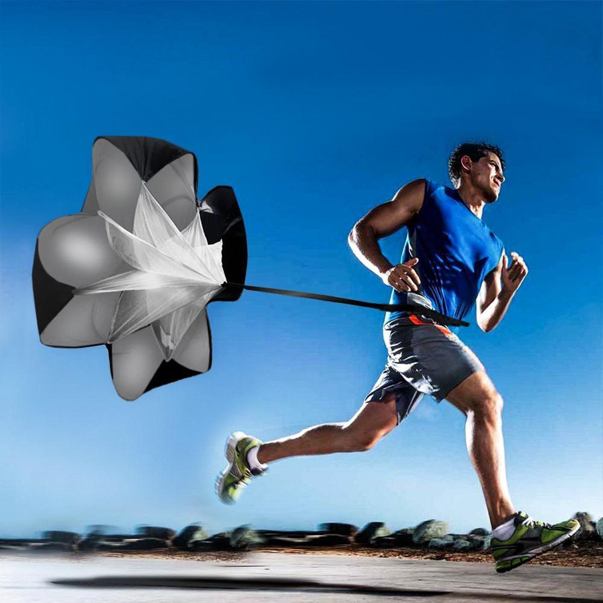 Duo Bakkersport Weerstand Parachute 105CM - Sprint Hardloop training - Fitness - Zwart