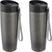 Set van 2x stuks RVS Warmhoudbeker/warm houd beker antraciet staal 380 ml - Isoleerbeker/thermosbekers - Dubbelwandig