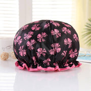 Afabs® XL Extra grote Douchemuts / Shower cap / Douchekapje / Douchecap voor vol haar / krullen / afro - Zwart met roze strikjes en roze rand