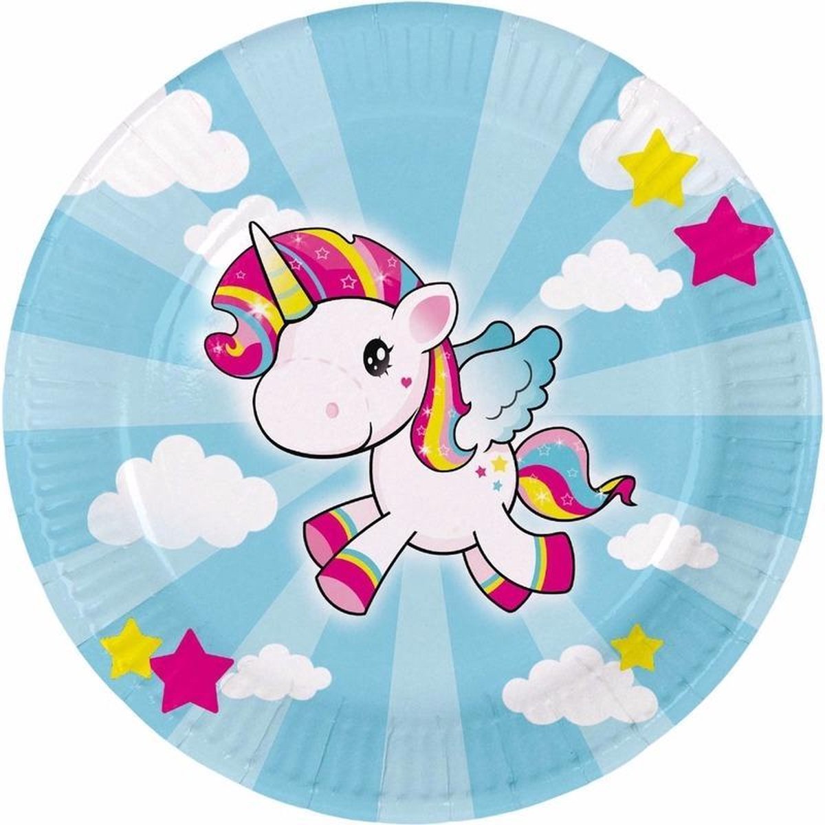 24x stuks party bordjes eenhoorn print 23 cm - Verjaardag thema feestartikelen Unicorn - Materiaal: karton