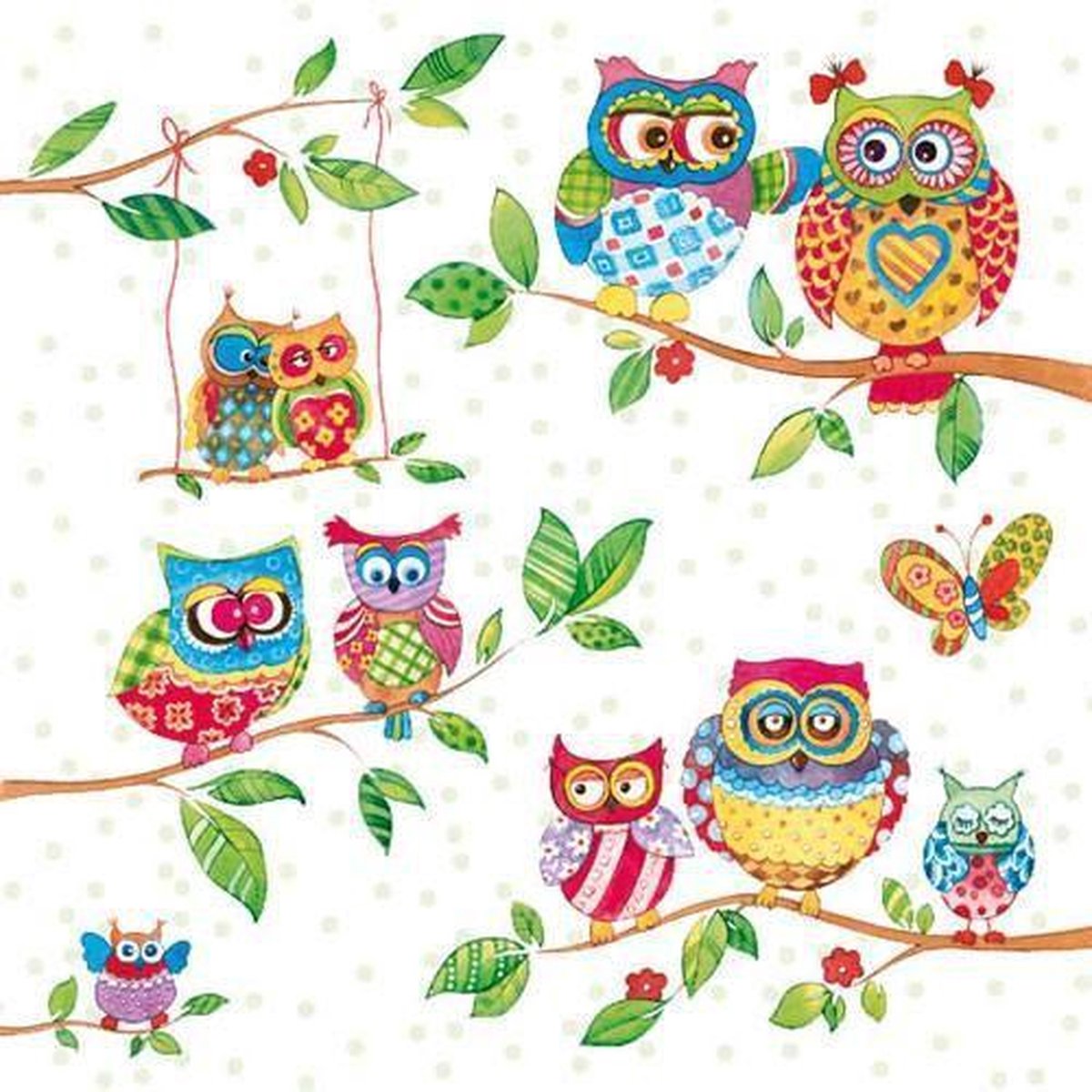 CraftEmotions servetten 5st - Uilen in zomerland 33x33cm Ambiente 13308715