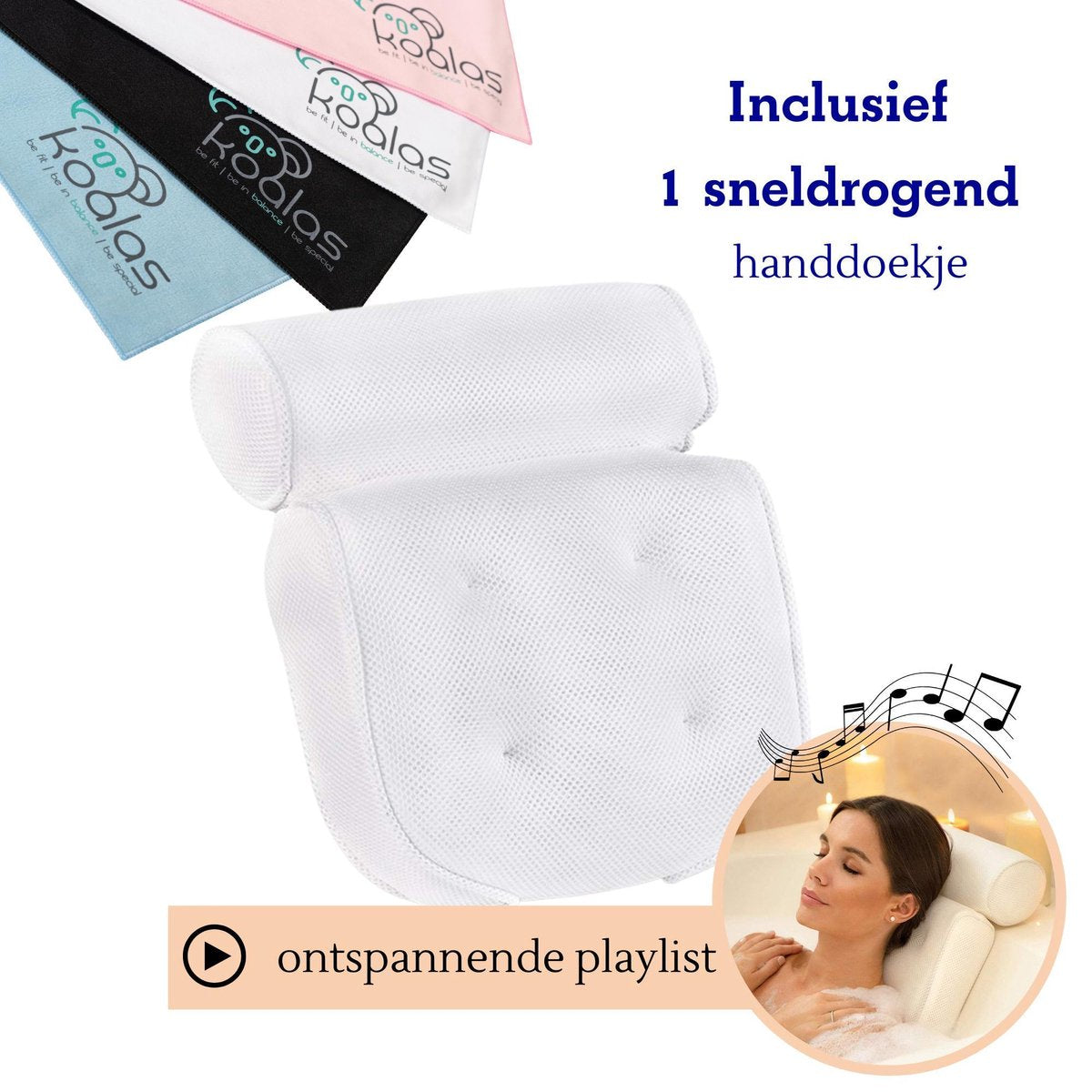 Koalas® Badkussen voor in bad- Hoofdsteun voor In Bad en Jacuzzi - Home Spa - Waterdicht Nekkussen bad - Wit