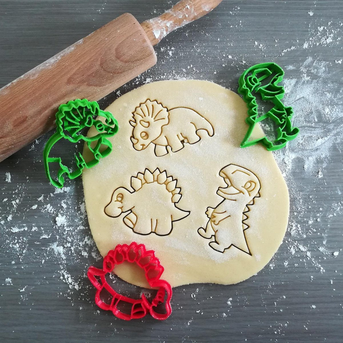 3 delig dinosaurus koekjesvorm set - 8 CM - Kunststof