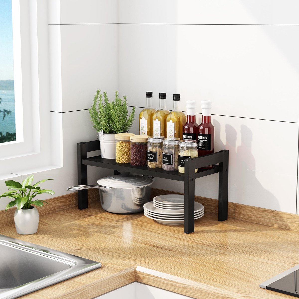 BROËL™ Organizer - Bureau Organizer - Aanrecht Organiser - Keukenrek - Kruidenrek - Keuken Organizers - Kast Organizer - Gootsteenkast Organizer - Badkamer Organizer - Zwart – Metaal – Robuust