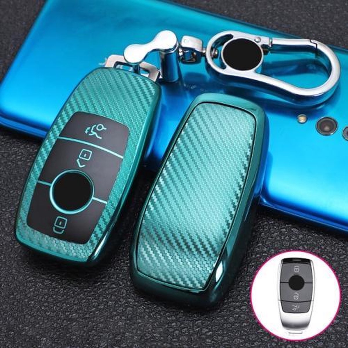Voor Mercedes-Benz E-Klasse Smart 3-knops auto TPU Sleutel Beschermhoes Sleutelhoes met sleutelring (groen)