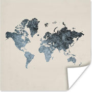 Muurdecoratie - Wereldkaart - Grijs - Zilver - 50x50 cm - Poster