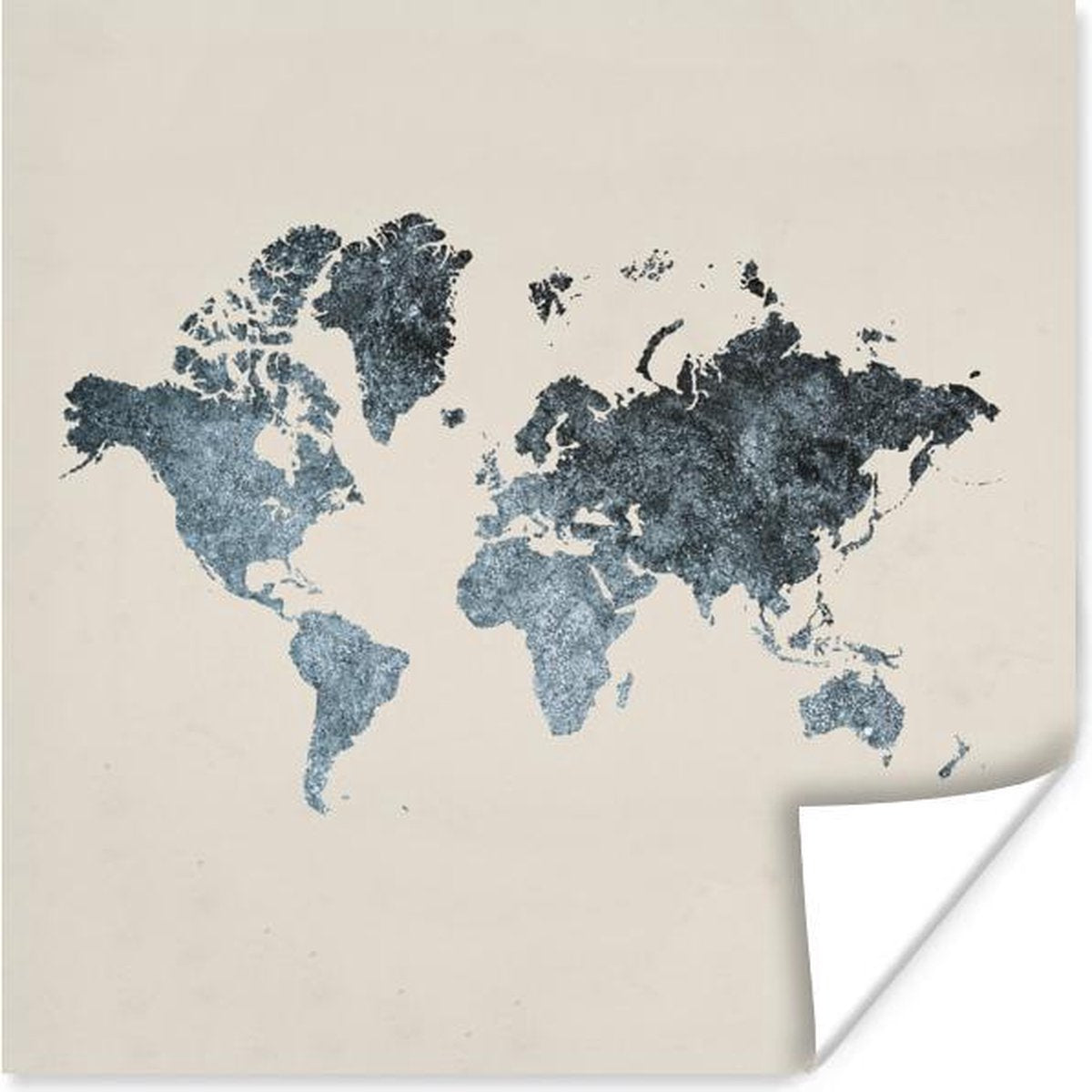 Muurdecoratie - Wereldkaart - Grijs - Zilver - 50x50 cm - Poster