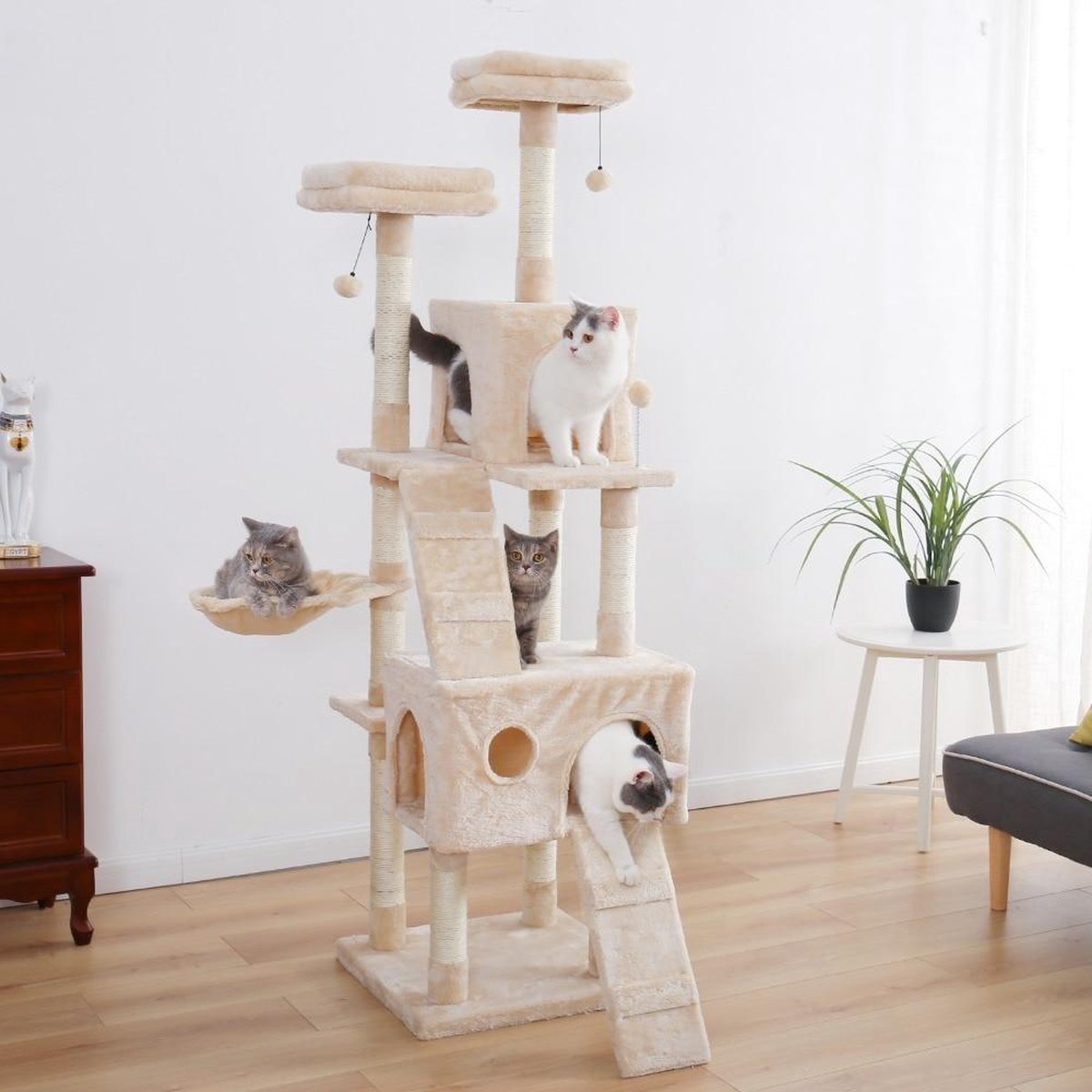 Baymate Huisdier Katten Boomhut Condo Baars Entertainment Speeltuin Stabiele Meubels voor Katten Kittens Multi-Level Toren voor Grote Katten Gezellig AMT0042BG